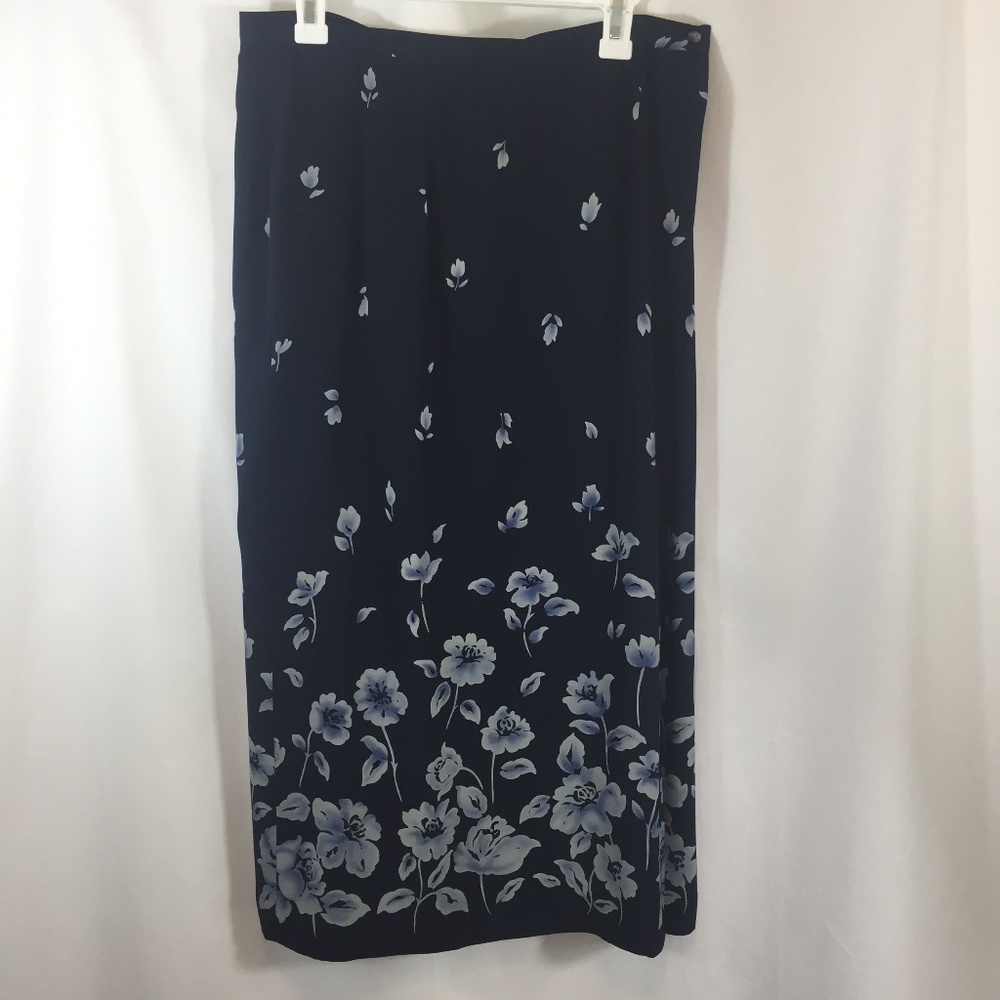 Talbots Blue Floral Silk Skirt